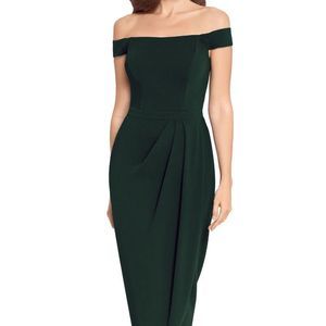 NWT XSCAPE Off the Shoulder Wrap Front Scuba Crepe Gown - size 4